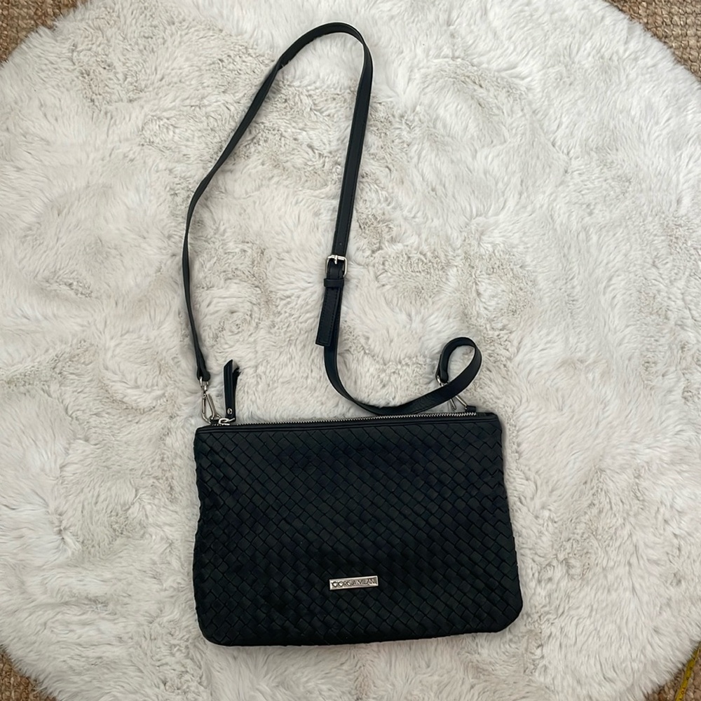 Giorgia Milani Womens Black Leather Strap Handle Woven bag